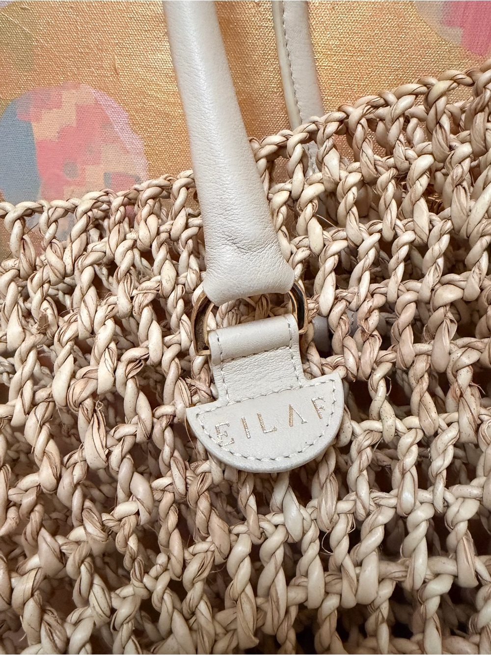 Eilaf Shamisa Braided Natural Straw Bucket Tote Ivory Leather Trim $395 - Picture 7 of 14